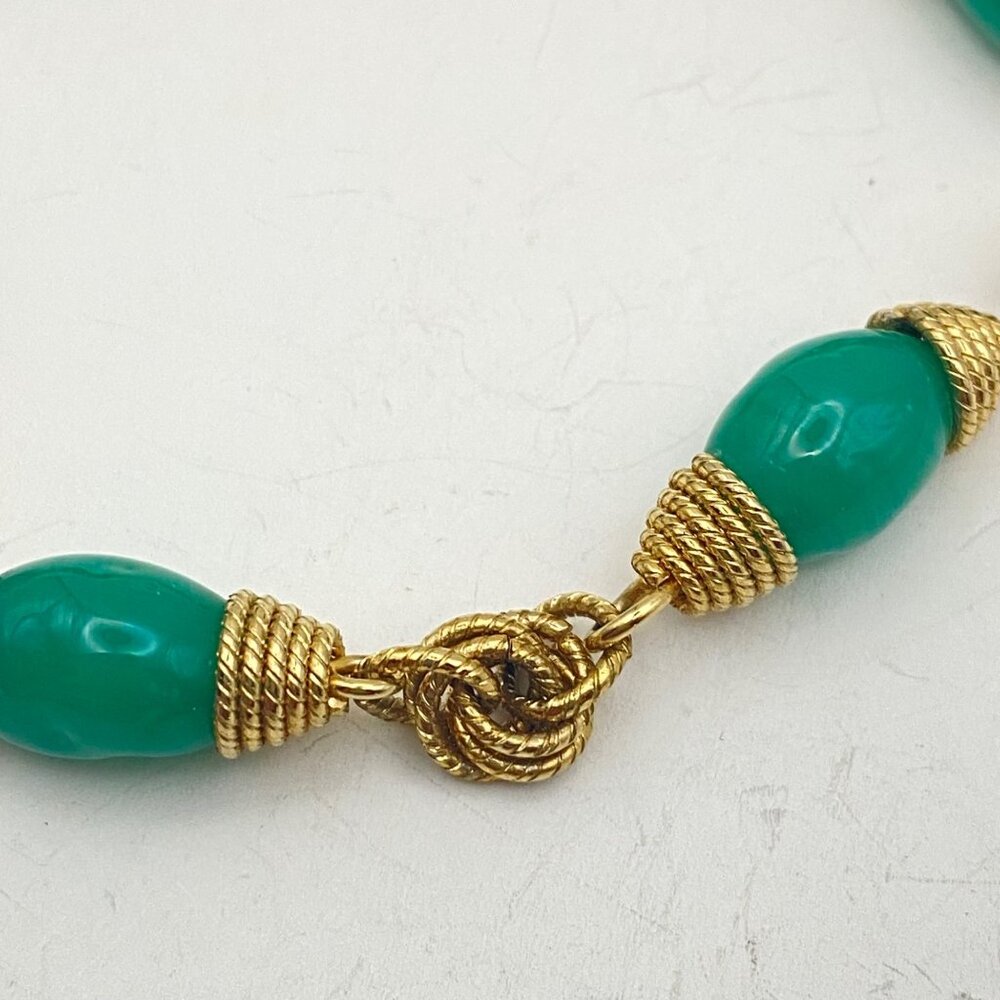 Vintage Bracelet Gold Wire Wrapped Green Glass Bead Knot Accent Lobster Clasp - Picture 5 of 9